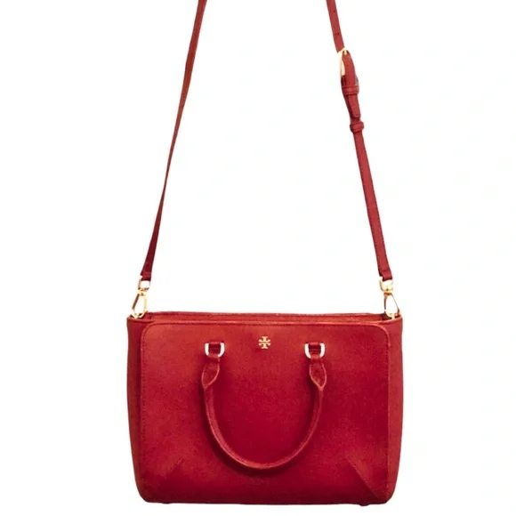Tory Burch Satchel With Shoulder Strap Burgundy Gold Hardware - Picture 9 of 11